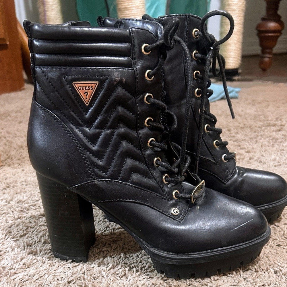Guess Black Lace-Up Platform Boots